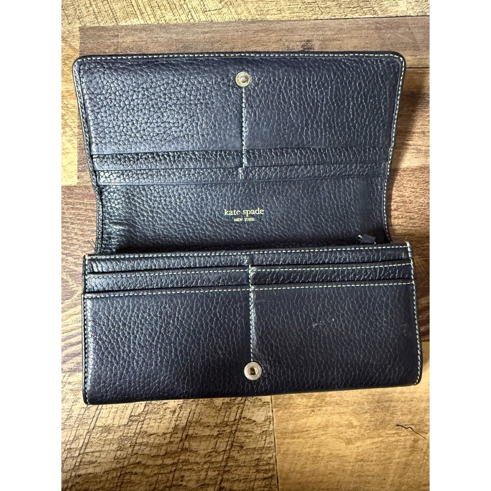 Vtg Kate Spade New York Bifold Black Leather‎ Wallet 4x7.5" - Picture 3 of 6